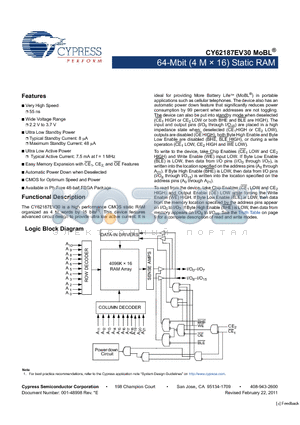 CY62187EV30LL datasheet - 64-Mbit (4 M  16) Static RAM