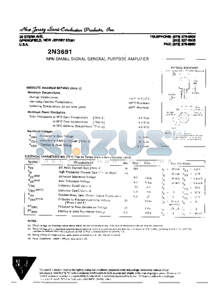 2N3691 datasheet - NPN SMALL SIGNAL GENERAL PURPOSE AMPLIFIER