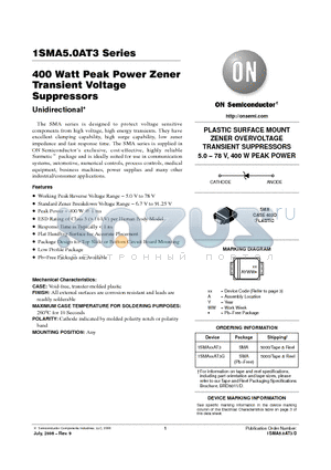 1SMA40AT3 datasheet - 400 Watt Peak Power Zener Transient Voltage Suppressors