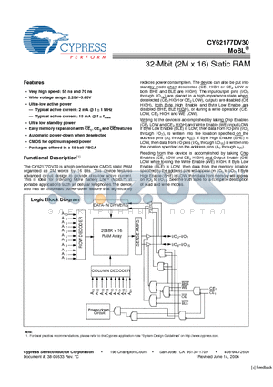 CY62177DV30_09 datasheet - 32-Mbit (2M x 16) Static RAM