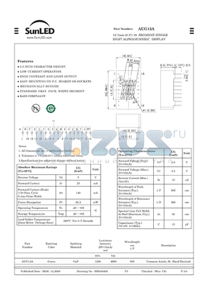 AUG13A datasheet - 12.7mm (0.5) 16 SEGMENT SINGLE DIGIT ALPHANUMERIC DISPLAY