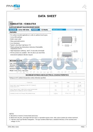 1SMA4730 datasheet - SURFACE MOUNT SILICON ZENER DIODE