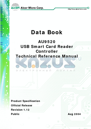 AU9520 datasheet - USB Smart Card Reader Controller Technical Reference Manual
