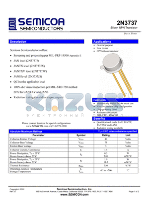 2N3737 datasheet - Silicon NPN Transistor