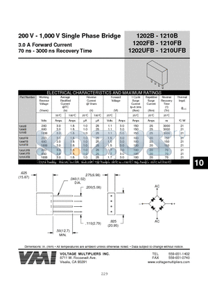 1202FB datasheet - 200 V - 1,000 V Single Phase Bridge 3.0 A Forward Current 70 ns - 3000 ns Recovery Time