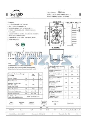 AUG20A datasheet - 20.32mm (0.8) 16 SEGMENT SINGLE DIGIT ALPHANUMERIC DISPLAY