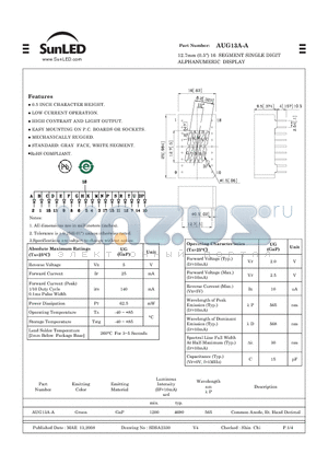 AUG13A-A datasheet - 12.7mm (0.5) 16 SEGMENT SINGLE DIGIT ALPHANUMERIC DISPLAY