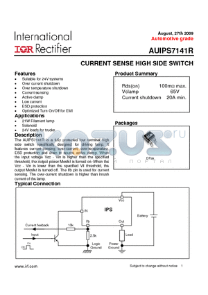 AUIPS7141R datasheet - CURRENT SENSE HIGH SIDE SWITCH