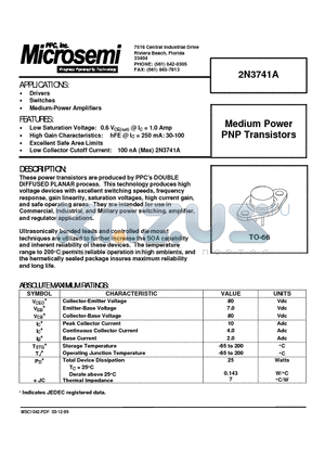 2N3741A datasheet - Medium Power PNP Transistors