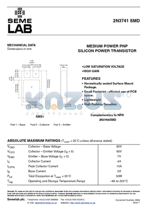 2N3741SMD datasheet - MEDIUM POWER PNP SILICON POWER TRANSISTOR