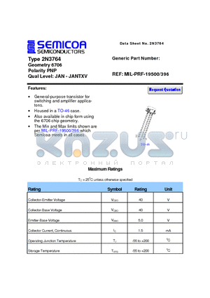 2N3764 datasheet - Type 2N3764 Geometry 6706 Polarity PNP