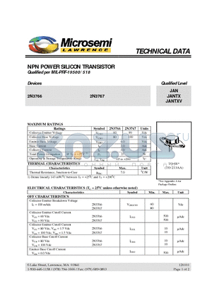 2N3766 datasheet - NPN POWER SILICON TRANSISTOR