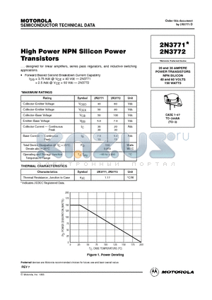 2N3771 datasheet - POWER TRANSISTORS (NPN SILICON)