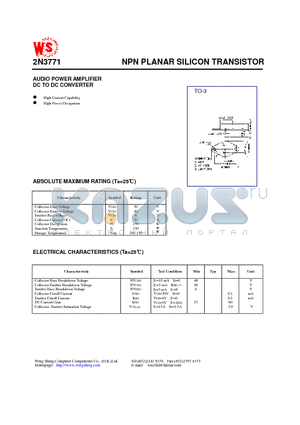 2N3771 datasheet - NPN PLANAR SILICON TRANSISTOR(AUDIO POWER AMPLIFIER DC TO DC CONVERTER)