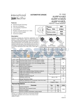 AUIRF1010EZSTRR datasheet - HEXFET^ Power MOSFET