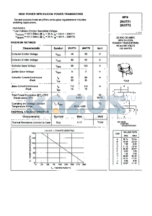 2N3772 datasheet - HIGH POWER NPN SILICON POWER TRANSISTORS