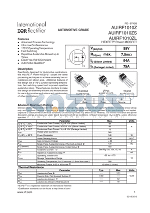 AUIRF1010Z datasheet - HEXFET^ Power MOSFET