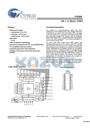 CY6264 datasheet - 8K x 8 Static RAM