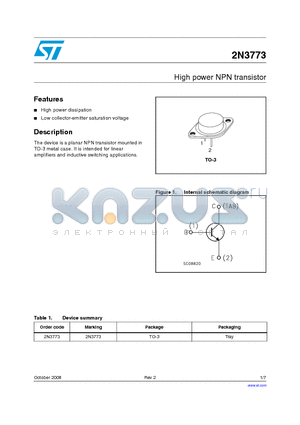 2N3773_08 datasheet - High power NPN transistor