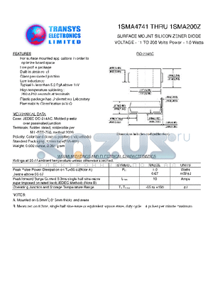 1SMA4741 datasheet - SURFACE MOUNT SILICON ZENER DIODE