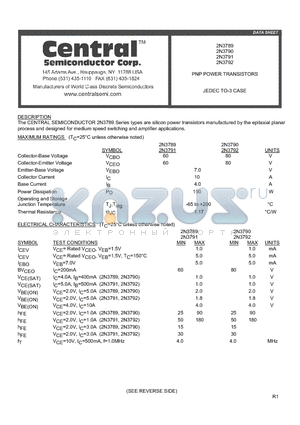 2N3792 datasheet - PNP POWER TRANSISTORS JEDEC TO-3 CASE