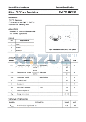 2N3792 datasheet - Silicon PNP Power Transistors