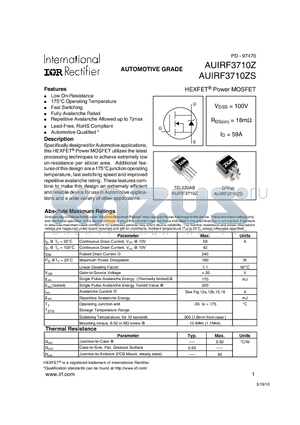 AUIRF3710Z datasheet - HEXFET^ Power MOSFET