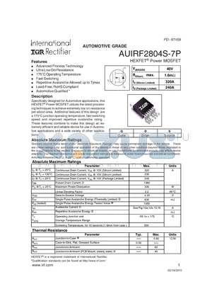 AUIRF2804S-7P datasheet - HEXFET^ Power MOSFET