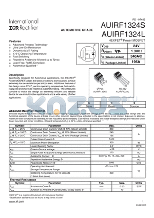 AUIRF1324STRL datasheet - HEXFETPower MOSFET