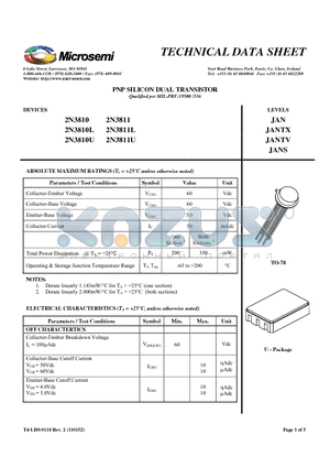 2N3810_11 datasheet - PNP SILICON DUAL TRANSISTOR