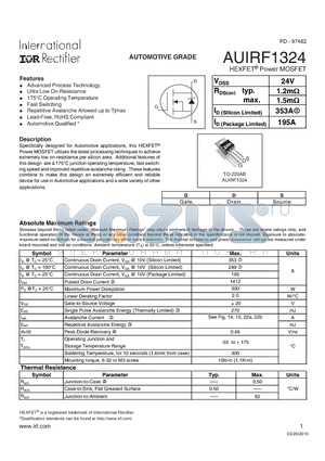 AUIRF1324 datasheet - HEXFETPower MOSFET