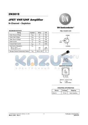 2N3819 datasheet - JEET VHF/UHF Amplifier N-channel-Depletion