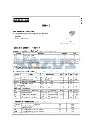 2N3819 datasheet - N-Channel RF Amplifier