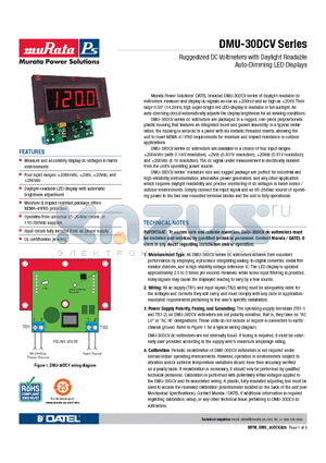 DMU-30DCV datasheet - Ruggedized DC Voltmeters with Daylight Readable Auto-Dimming LED Displays