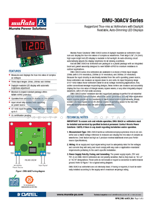 DMU-30ACV-0-DR-C datasheet - Ruggedized True-rms ac Voltmeters with Daylight Readable, Auto-Dimming LED Displays