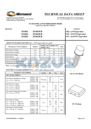 2N3821 datasheet - N-CHANNEL J-FET DEPLETION MODE