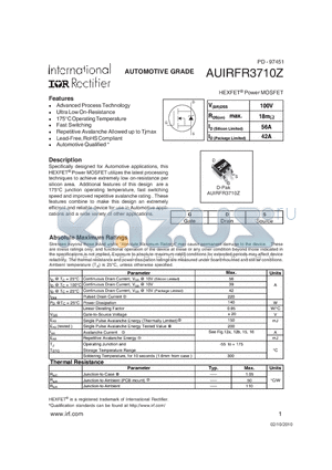 AUIRFR3710ZTRL datasheet - HEXFET^ Power MOSFET