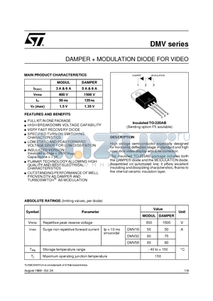 DMV56 datasheet - DAMPER  MODULATION DIODE FOR VIDEO