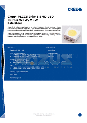 CCCCC-DXB-XHHKKMN1 datasheet - Cree^ PLCC6 3-in-1 SMD LED