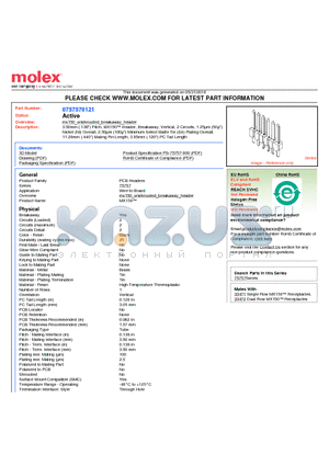 75757-0121 datasheet - 3.50mm (.138) Pitch, MX150 Header, Breakaway, Vertical, 2 Circuits, 1.25lm (50l) Nickel (Ni) Overall, 2.50lm (100l) Minimum Select Matte Tin (Sn) Plating Overall