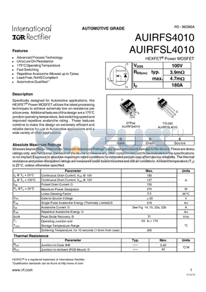 AUIRFS4010 datasheet - Automotive applications