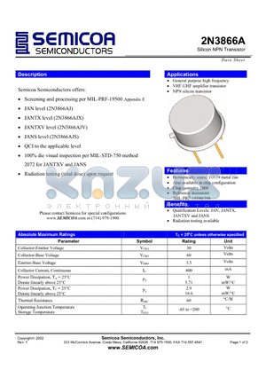 2N3866A datasheet - Silicon NPN Transistor