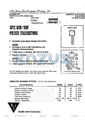 2N3866 datasheet - NPN UHF/VHF POWER TRANSISTORS