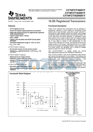CY74FCT162H501T datasheet - 18-Bit Registered Transceivers