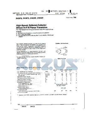 2N3878 datasheet - HIGH SPEED EPITAXIAL COLLECTOR SILICON NPN PLANAR TRANSISTORS