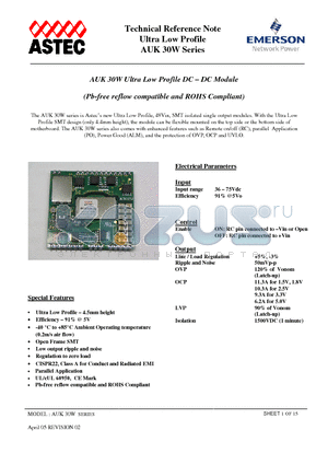 AUK06A48 datasheet - Ultra Low Profile DC - DC Module (Pb-free reflow compatible and ROHS Compliant)