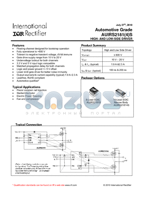 AUIRS2181S datasheet - HIGH- AND LOW-SIDE DRIVER