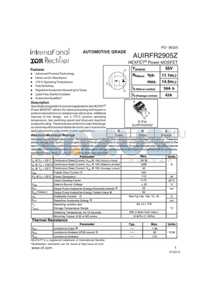 AUIRFR2905ZTR datasheet - HEXFET^ Power MOSFET