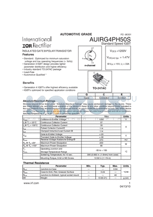 AUIRG4PH50S datasheet - INSULATED GATE BIPOLAR TRANSISTOR