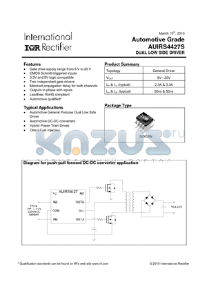 AUIRS4427S datasheet - DUAL LOW SIDE DRIVER